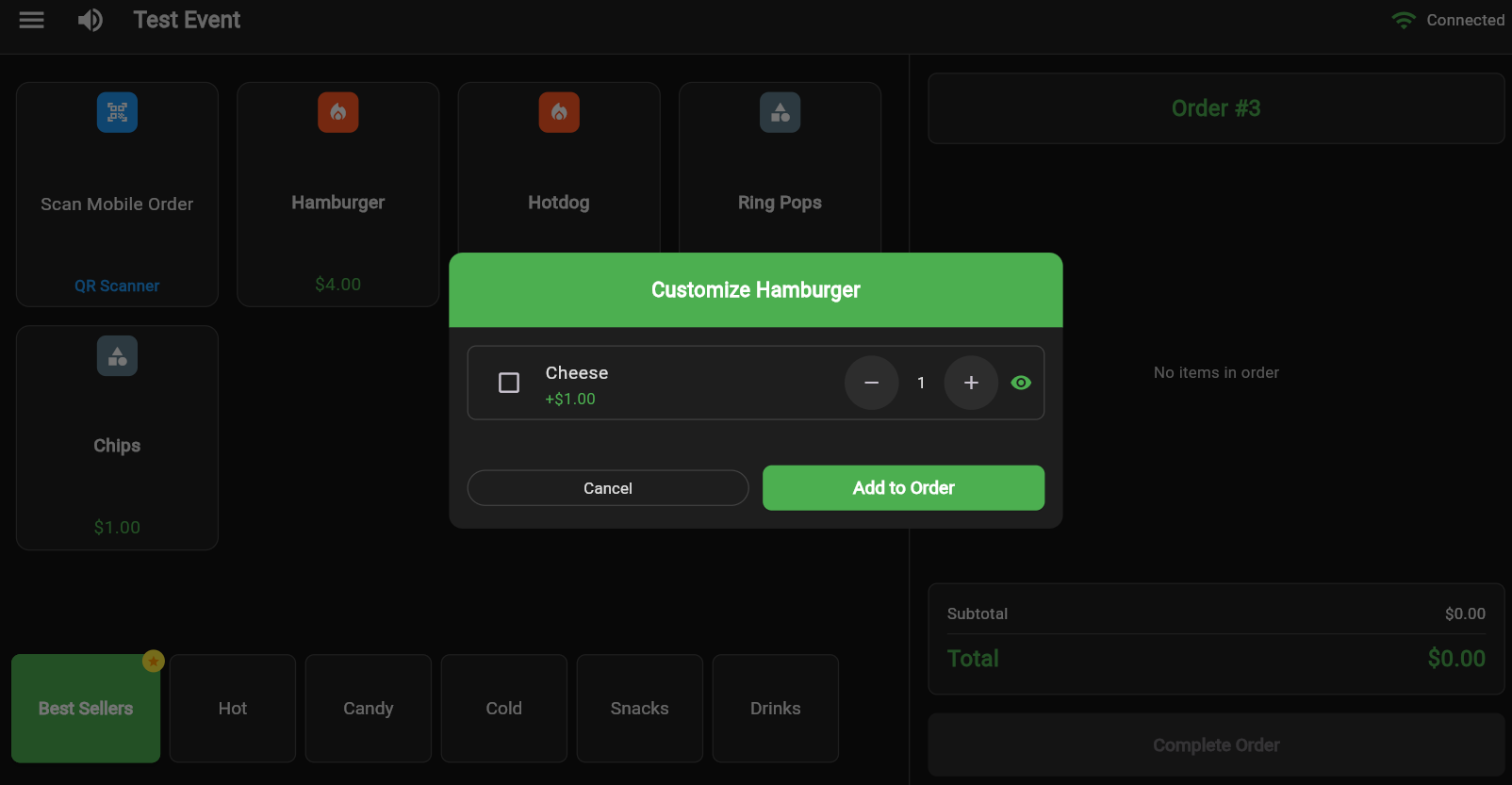 Add-on selection interface