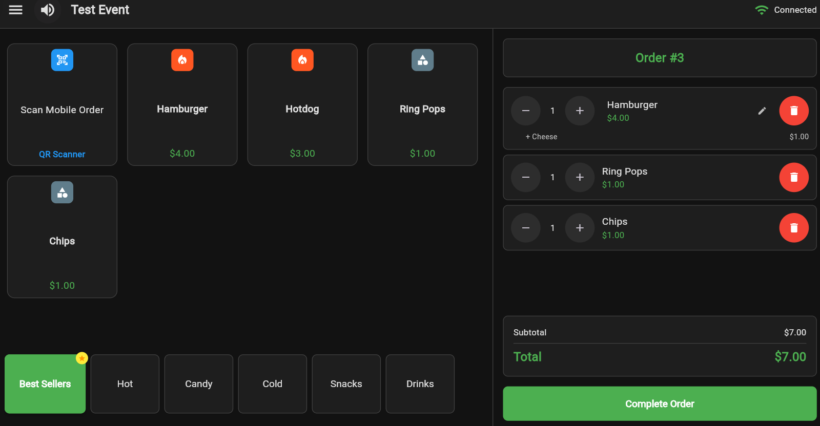 Product selection screen